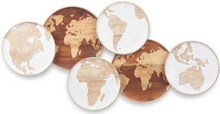 Wanddecoratie Wit Bruin Mangohout Wereldkaart 102 x 55 x 5 cm