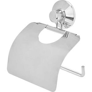 Berilo Toiletrol houder voor de wand - RVS - 13 cm - zilver - voor 1 rol - met ophang zuignap