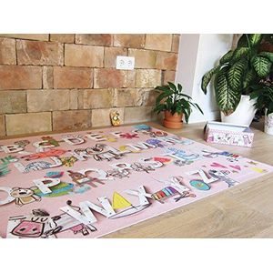 Laroom 14274 Vinyltapijt voor kinderen, motief: Abecedar, toepasselijk vinyl, roze, 100 x 133 cm