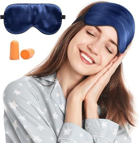 Viedouce Slaapmasker, zijde oogmasker, 100% huidvriendelijk, zijde slaapmasker, vrouwen en heren, aangenaam slaapmasker met reistas, ideaal voor thuis en op reis (blauw-1 pack)