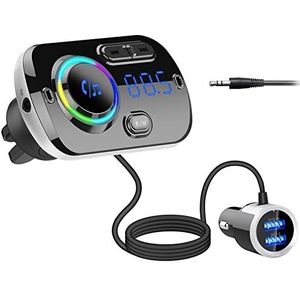 Bluetooth FM Transmitter voor autoradio HIDOU Bluetooth 5.0 met 7 lichten kleur auto lader dual USB QC3.0/2.4A Siri Google Assistant handsfree systeem MP3