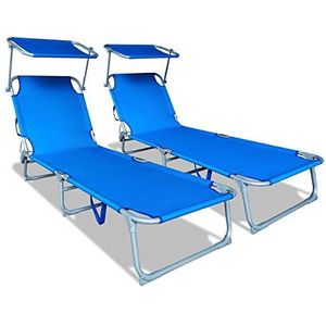 Zonneligstoel met zonneklep, ligbed met parasol, inklapbaar met zonnescherm, kantelbare zonneligstoel van polyester, max. belasting 110 kg, verstelbare ligstoel