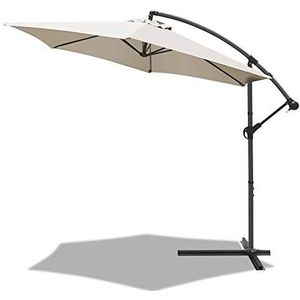 VOUNOT parasol, 3 m, zeshoekig, vrijdragende parasol met anti-retour zwengel, kantelbare parasol, canvas 180 gr/m2 met UV bescherming, hoogte 235 cm, 6 stalen baleinen, inclusief beschermhoes, beige