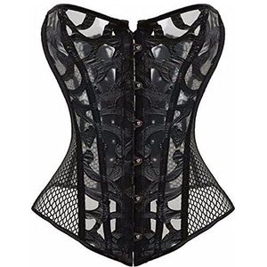 Corsets Top Bustier Overbust for Women Burlesque Mesh Lace up Gothic Plus Size Costumes Sexy Black XL