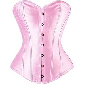 Corset Top Bustier Overbust Sexy Lace Up Boned Renaissance Vintage Lingerie Plus Size Pink 2XL