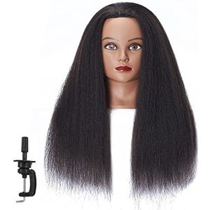 Headstar Mannequin Hoofd 100% Echt Haar 16 ""Afro Training Hoofd Mannequin Pop Hoofd Mannequin Hoofd Styling Training Hoofd Cosmetologie Pop Hoofd Haar voor Praktijk Snijden Vlechten met Klem Stand