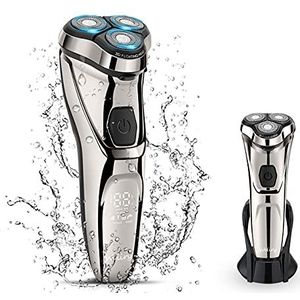 Weliry Elektrisch Scheermes voor Mannen Elektrisch Scheerapparaat Heren voor Scheren met Pop-up Trimmer Elektrische Roterende Scheerapparaten voor Mannen Nat & Droog Draadloze Waterdichte USB