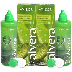 Contact Lens Liquid AVIZOR Alvera 2 × 350 ml with Cases. Solution for Cleaning and Disinfection of All Types of Soft Contact Lenses.