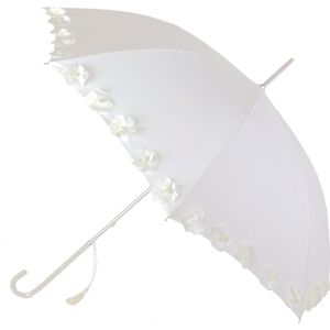 Huwelijk paraplu wit boord met bloemen en parels