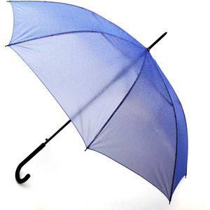 Vogue lange paraplu doozichtig blauw met stippeltjes & briljanten