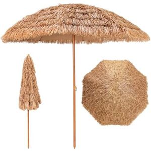 Hawaii-parasol voor tuin/strand, 200 cm, glasvezel, stof van polyester + PP, stalen buis in houtkleur gelakt, Beige