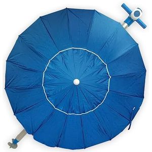 Parasol 200 cm 16 baleinen van glasvezel, polyesterweefsel met zonwering UPF50+ (blokkeert 99% van de UV-stralen), strandscherm / tuinscherm van aluminium met een diameter van 2 m (blauw)