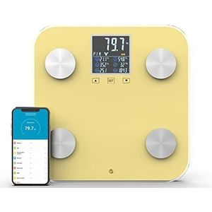 WottoCare - Digitale Bluetooth BMI Weegschaal | 18 Precieze Metingen | Geheugen voor 9 Gebruikers | Intelligente App Ai Fit | Pro Display | Gewichtscontrole en Lichaamsvet Monito | Geel