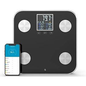 WottoCare - Digitale Bluetooth BMI Weegschaal | 18 Precieze Metingen | Geheugen voor 9 Gebruikers | Intelligente App Ai Fit | Pro Display | Gewichtscontrole en Lichaamsvet Monito | Zwart