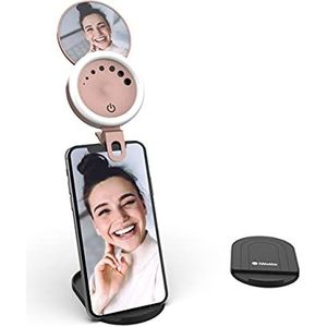 iWotto LED Mobile Ring Light met standaard en spiegel - 3 modi en 7 lichtintensiteiten - Ring Light voor Selfie, TikTok - Ring Light USB Oplaadbaar - 24 LED's Universeel voor Smartphone, Tablet - Roze