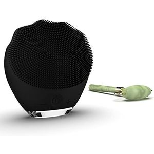 Wottocare Oplaadbare Siliconen Gezichtsreiniger en Massager met Natuurlijke Jade Roller en Draagtas - Intelligente Reiniging voor alle Huidtypes - Anti Veroudering Massager - Zwarte Kleur