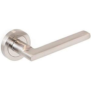 Emuca - Klinken Perth voor binnendeuren, met rozet D.50 mm, Aluminium en zamak, satijnnikkel, 1 set.