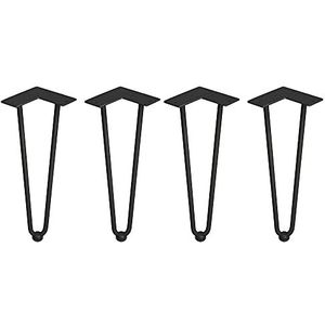 Emuca - Set met vier hairpin tafelpoten met 2 stangen, tafelpoten van naaldhoogte 400 mm, gelakt in zwart, staal