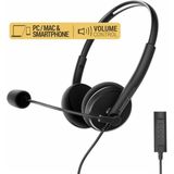 Energy Sistem Headset Office 2+ Black Office hoofdtelefoon (USB en 3,5 mm stekker, volumeregeling, microfoon met intrekbare arm), zwart
