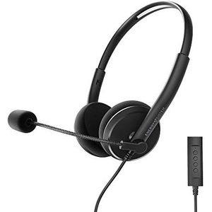 Energy Sistem Headset Office 2+ Black Office hoofdtelefoon (USB en 3,5 mm stekker, volumeregeling, microfoon met intrekbare arm), zwart