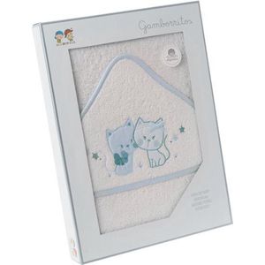Gamberritos Badcape Katjes 100 X 100 Cm Katoen Wit/blauw