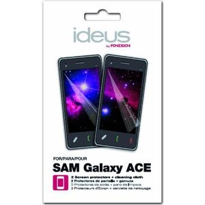 Ideus PPSAMACE displaybeschermfolie voor Samsung Galaxy Ace (2 stuks) met reinigingsdoek, transparant