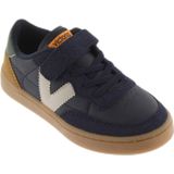 Oslo sport baskets voor kinderen met klittenband, leer effect en VICTORIA kleur. marineblauw
