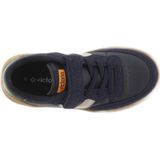 Oslo sport baskets voor kinderen met klittenband, leer effect en VICTORIA kleur. marineblauw