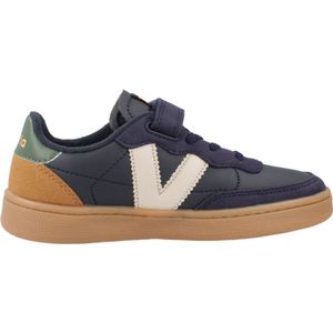 Oslo sport baskets voor kinderen met klittenband, leer effect en VICTORIA kleur. marineblauw