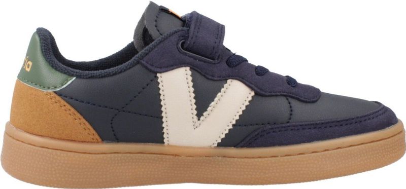Oslo sport baskets voor kinderen met klittenband, leer effect en VICTORIA kleur. marineblauw