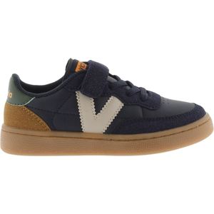 Oslo sport baskets voor kinderen met klittenband, leer effect en VICTORIA kleur. marineblauw