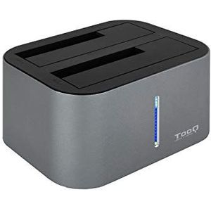 TOOQ TQDS-805G Dockingstation Met Dual SATA Sleuf Voor 2,5 Inch en 3,5 Inch Harde Schijven, USB 3.0/3.1 Gen1, Compatibel Met USB 2.0, Offline Kloonfunctie, Grijs