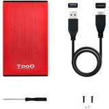 TooQ TQE-2527R Harde Schijf Behuizing voor 2,5 inch HDD (SATA I/II/III tot 9,5 mm hoog, USB 3.0), Aluminium, LED-indicator, rood, 50 g