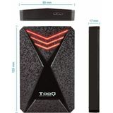 TooQ TQE-2550RGB behuizing voor 2,5 inch HDD-harde schijven (SATA I/II/III tot 9,5 mm hoog, USB 3.0), gaming, ABS-kunststof, veelkleurige LED-display, zwart