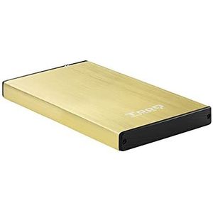 TooQ TQE-2527GD - behuizing voor 2,5 inch HDD (SATA I/II/III tot 9,5 mm hoog, USB 3.0), aluminium, LED-display, Sahara goudkleurig, 50 g, goudkleurig, Sahara