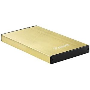 Tooq TQE-2527GD Harde Schijfbehuizing voor 2,5 inch Harde Schijven (SATA I/II/III tot 9,5 mm hoog, USB 3.0), Aluminium, LED-display, Sahara Gold, 50 g