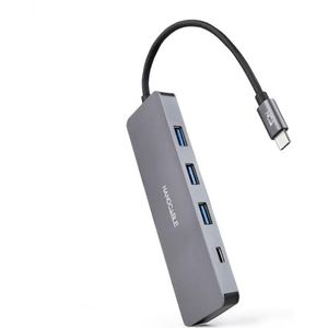 NANOCABLE 10.16.4409 - USB-C converter hub naar 3 USB-A 3.0 vrouwelijke poorten + 1 USB-C-vrouwelijke poort, aluminium, 10 cm, grijs