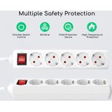 Aigostar 20FGU - 5 voudig Stekkerdoos - Met randaarde - Schakelaar - 1.5 meter Verlengsnoer - Verlengkabel - Wit