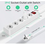 Aigostar 20FHZ - Stekkerdoos met schakelaar - 5-voudig - 3 meter - Met randaarde - Verlengsnoer - Verlengkabel - Wit