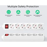 Aigostar - Stekkerdoos - Wit - 6-Voudig met Schakelaar - 3m Kabel