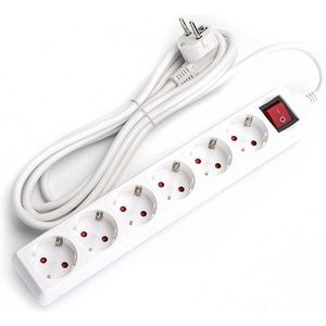 Aigostar Stekkerdoos 6-Voudig met Schakelaar Kinderbeveiliging, 3g1,5m㎡ 3m Kabel Wit (6-voudig, 3m)
