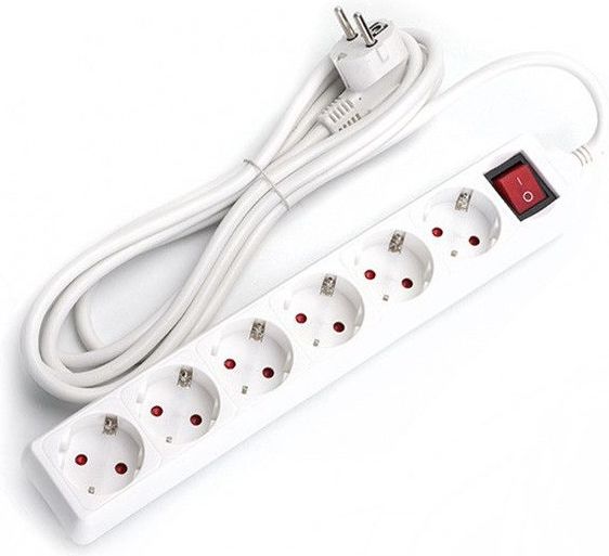 Aigostar - Stekkerdoos - Wit - 6-Voudig met Schakelaar - 3m Kabel