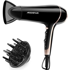 Aigostar Lora 33LNK - Ionische Föhn 2400 Watt|Haardroger met diffuser, Zwart, DC