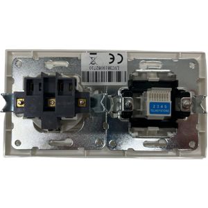 Telefoon Contactdoos - Wandcontactdoos - Inbouw - 1-voudig Stopcontact - 1-voudig Telefoon - Randaarde - Incl. Afdekraam - Wit
