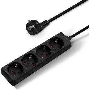 Aigostar - Stekkerdoos - Zwart - 2 Geaarde Stopcontacten - Kinderbeveiliging