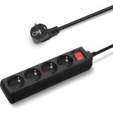 Aigostar 20QIO Stekkerdoos - Met randaarde - Verlengsnoer - Verlengkabel - 4-voudig - 3 meter - Zwart | Nederlands
