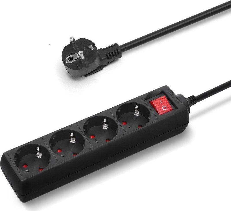 Aigostar 20QIO Stekkerdoos - Met randaarde - Verlengsnoer - Verlengkabel - 4-voudig - 3 meter - Zwart | Nederlands