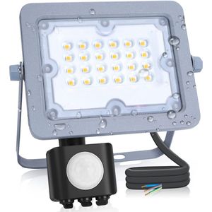 Aigostar 10YFZ - LED Schijnwerper Met bewegingssensor - 20W - IP65 Waterdicht - Buitenlamp - 4000K - Floodlight - Bouwlamp - Warm wit