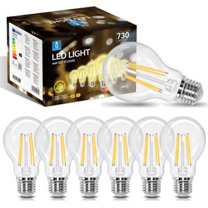 Aigostar - 10ZCM - Filament Lamp - E27 - 6W - Set van 6 stuks - 2700K - 730lm