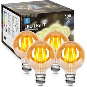 Aigostar 10ZCU - G80 LED Lamp - Filament lamp - Ø 8 cm - Lichtbron E27 - 4W (Equivalente a 35W) - 2200K - Amber - Set van 4